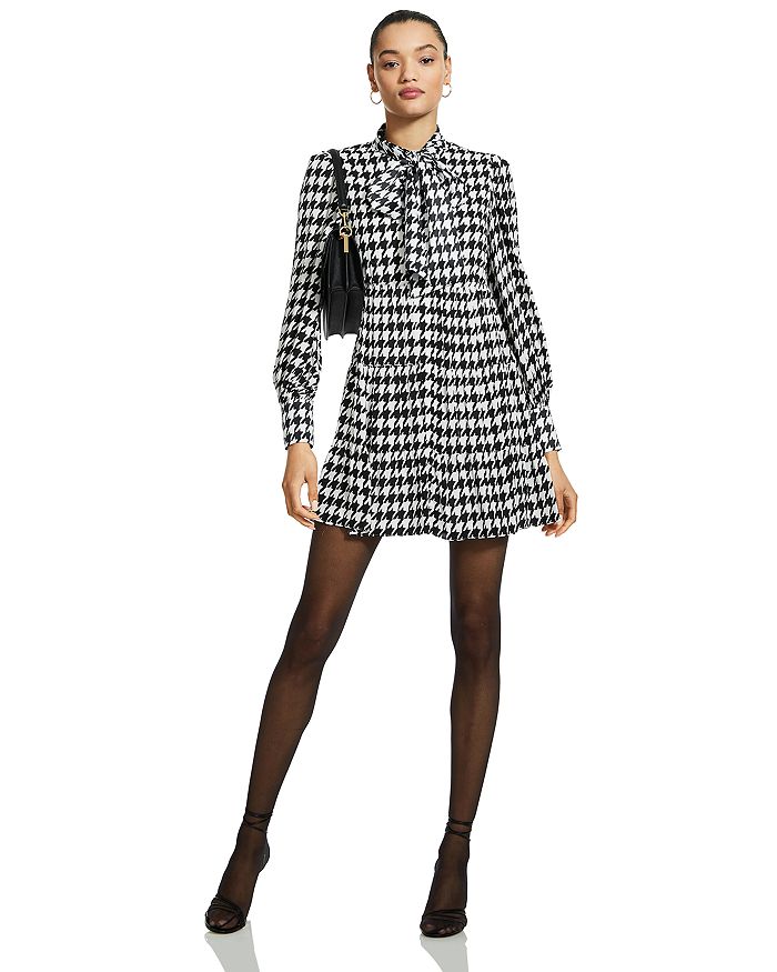 Alice and Olivia Women's Rowen Houndstooth Bow Mini Dress - 150th Anniversary Exclusive - Multi - Size Small - Black White