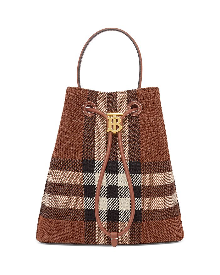 Burberry Small TB Knit Check Leather Bucket Bag Bloomingdale s