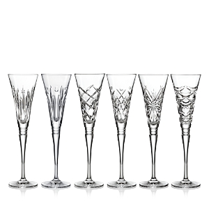 Waterford Set Of 6 Heritage Mixed Pattern Toasting Flutes In Open Misce