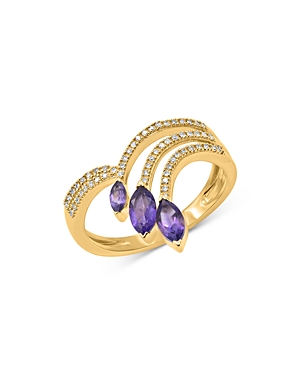 Bloomingdale's Amethyst & Diamond Crossover Ring In 14k Yellow Gold - 100% Exclusive In Purple/gold