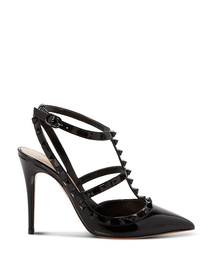 Rockstud Ankle Strap Patent-leather Pump With Tonal Studs 100 Mm