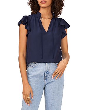 1.state Flutter Sleeve Split Neck Top In Classic Navy