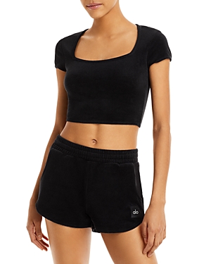 Alo Yoga Beachside Terry Cloth Crop Top In Black