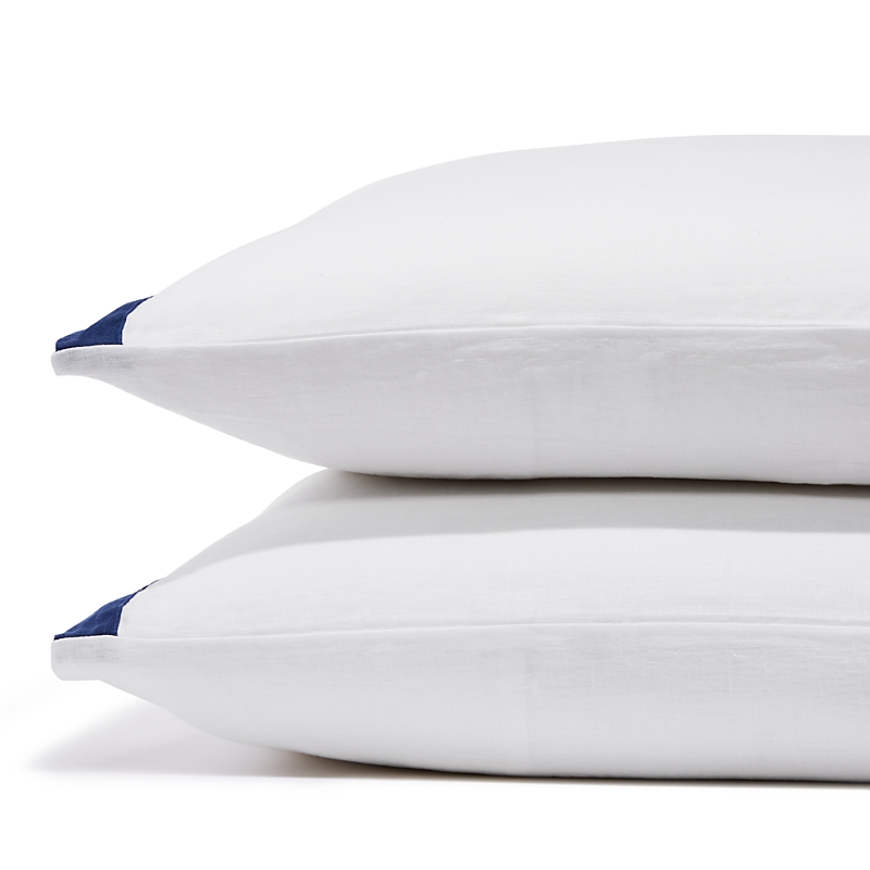 Amalia Home Collection Stonewashed Linen Standard Pillowcase, Pair - Exclusive In White/navy