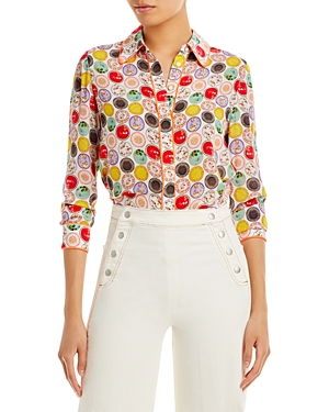 Alice And Olivia Willa Printed Silk Crepe De Chine Shirt In Dinner Party