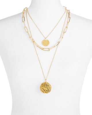 Multi Strand Coin Pendant Necklace, 26"