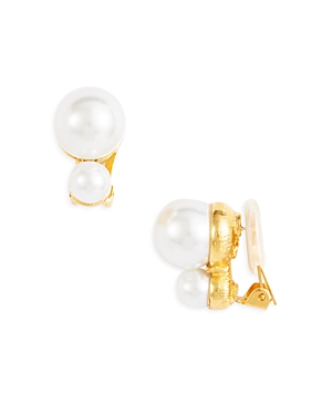 Kenneth Jay Lane Imitation Pearl Clip On Earrings In White/gold