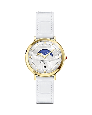 Shop Ferragamo Salvatore  Logomania Moon Phase Watch, 36mm In White
