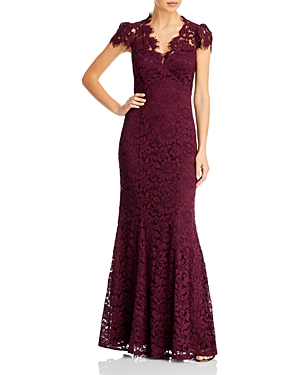 Eliza J Scalloped-edge Lace Gown In Mulberry