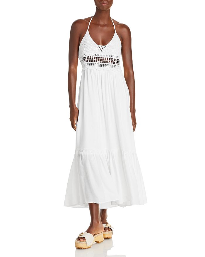 AQUA Crochet Trim Halter Maxi Dress 100 Exclusive Bloomingdale s