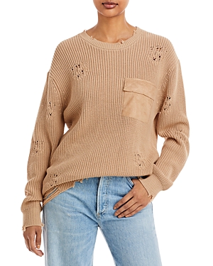 Ser.o.ya Devin Distressed Cotton Crewneck Sweater Dress In Tan