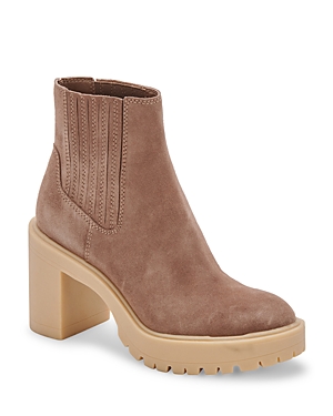 Dolce Vita Caster H2o Waterproof Block Heel Bootie In Mushroom Suede