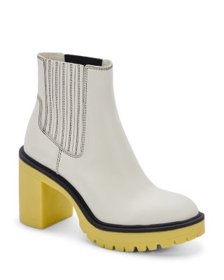Dolce Vita Caster H2o Waterproof Block Heel Bootie In White/green Leather