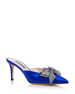 Sjp By Sarah Jessica Parker Women's Paley Embellished Pointed Toe Mules In Blue Satin