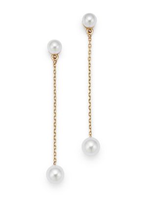 14k Yellow Gold Cultured Freshwater Pearl Chain Drop Earrings 14k Yellow Gold Cultured Freshwater Pearl Chain Drop Earrings
