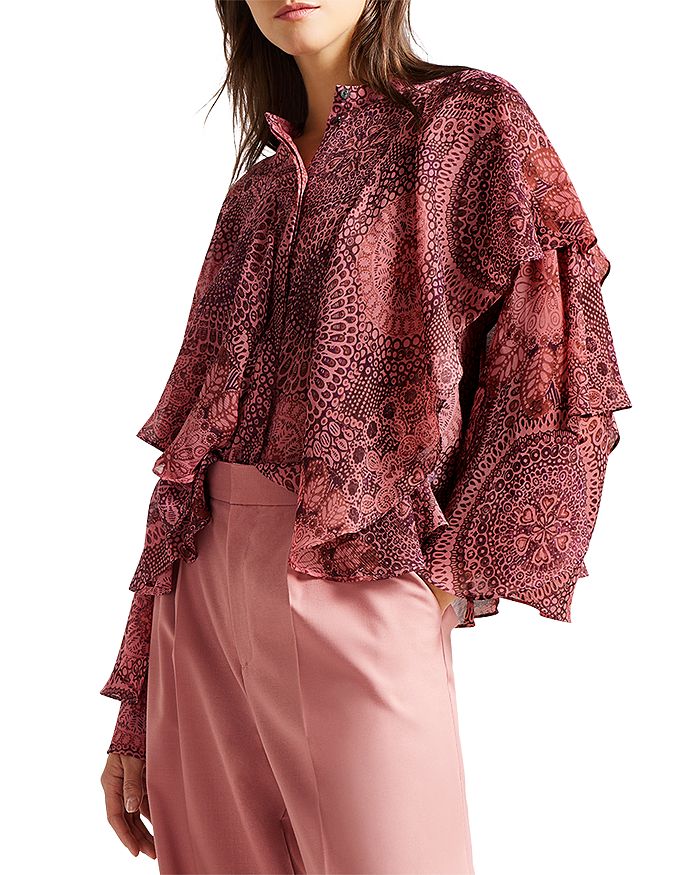 Ted Baker Isauna Printed Ruffled Blouse Bloomingdale's