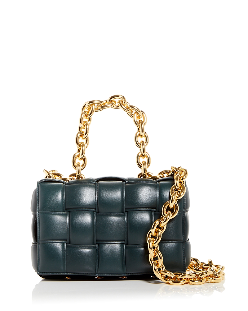 Bottega Veneta Cassette Woven Quilted Leather Crossbody In Inkwell/gold