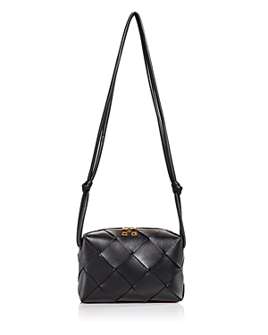 Bottega Veneta Small Intreccio Leather Camera Bag In Black/gold