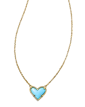 Kendra Scott Ari Heart Short Pendant Necklace, 15 In Gold Light Blue Magnesite
