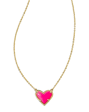 Kendra Scott Ari Heart Short Pendant Necklace, 15 In Gold Neon Pink Magnesite