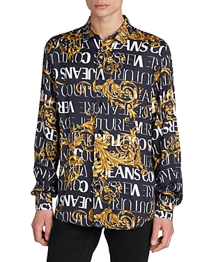 Versace Jeans Couture Twill Logo Print Button Down Shirt