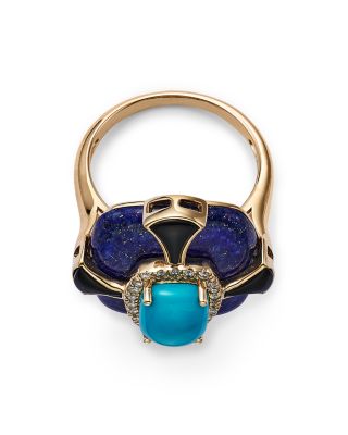 Turquoise, Onyx, Lapis Lazuli &amp; Diamond Statement Ring in 14K Yellow Gold 