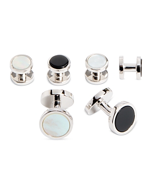 Shop David Donahue Sterling Silver, Mother Of Pearl & Onyx Stud & Cufflink Set