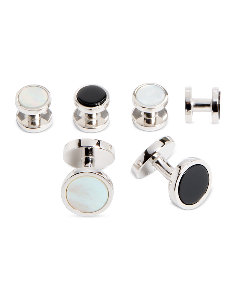David Donahue Men's Sterling Silver, Onyx & Mother-of Pearl 3-pair Cufflink Set In Silver