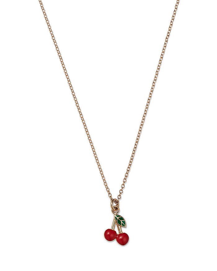 Moon & Meadow 14K Yellow Gold Enamel Cherry Pendant Necklace, 15-16 ...