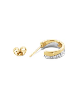 18K White & Yellow Gold Fusion Diamond Pav&eacute; Wavy Small Hoop Earrings