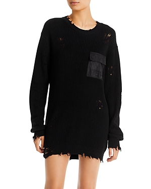 Ser.o.ya Devin Distressed Cotton Crewneck Sweater Dress In Black