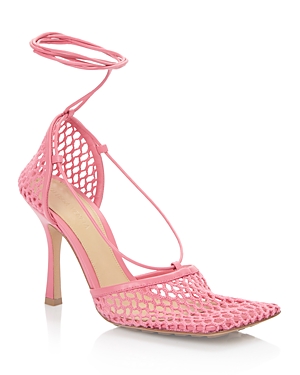 Bottega Veneta Women's Stretch Mesh Ankle Tie High Heel Sandals In Azalea