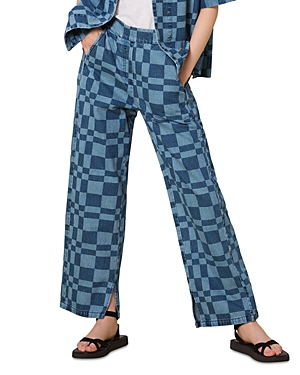 Whistles Billie Bleach Checkerboard High Rise Wide Leg Jeans in Blue Multi