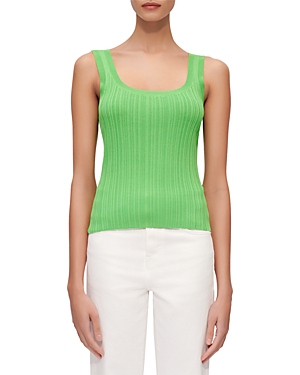 Maje Ribbed Knit Cardigan With Frill In Green