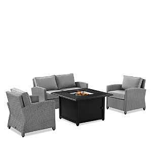 Crosley Sparrow & Wren Bradenton 4 Piece Outdoor Wicker Conversation Set With Fire Table In Gray