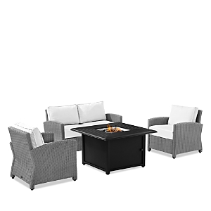 Crosley Sparrow & Wren Bradenton 4 Piece Outdoor Wicker Conversation Set With Fire Table In White