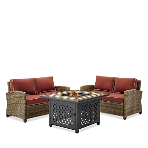 Sparrow & Wren Bradenton 3 Piece Outdoor Wicker Conversation Set With Fire Table In Red