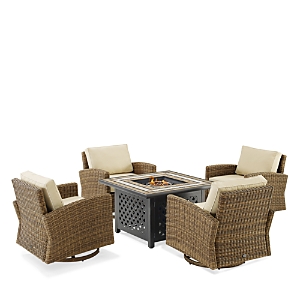 Sparrow & Wren Bradenton 5 Piece Outdoor Wicker Swivel Rocker Set With Fire Table In Sand