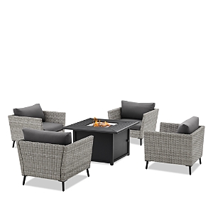Sparrow & Wren Richland 5 Piece Outdoor Wicker Conversation Set With Fire Table In Black
