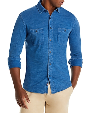 Shop Faherty Seasons Regular Fit Long Sleeve Cotton Knit Button Down Shirt In Medium Indigo