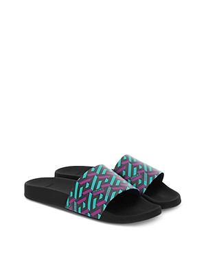Versace Greca Signature Print Slide Sandals In Magenta