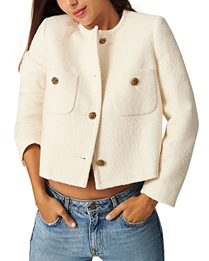 Ba&sh 'meredith' White Crop Jacket With Round Neck And Metal Buttons In Cotton And Wool Blend Woman In Off White