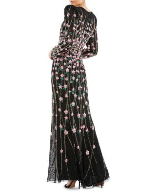 Embellished High Neck Long Sleeve Gown
