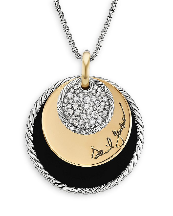 David Yurman - 18K Yellow Gold & Sterling Silver DY Elements&reg; Onyx & Mother of Pearl Reversible Eclipse Pendant Necklace, 32"