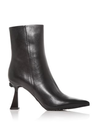 black leather pointed toe boots