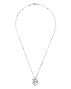 Shop Dinh Van 18k White Gold Double Coeurs Diamond Heart Pendant Necklace, 17.7