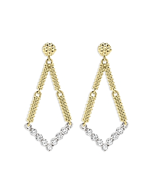 Shop Lagos 18k White & Yellow Gold Signature Caviar Diamond Drop Earrings In Gold/white