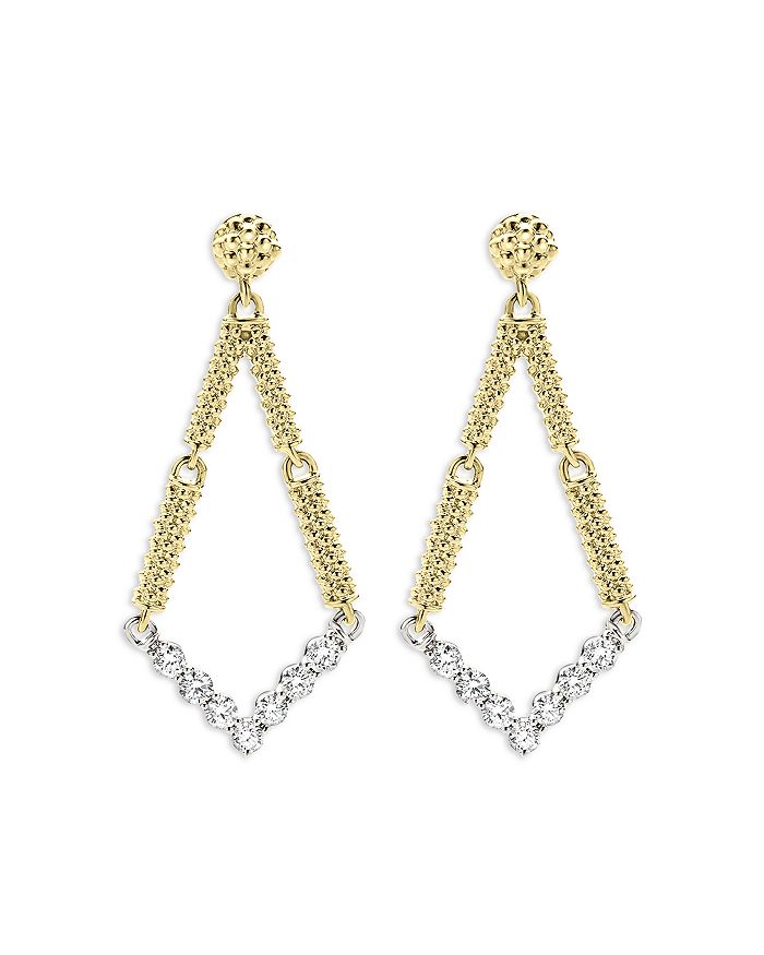 LAGOS - 18K White & Yellow Gold Signature Caviar Diamond Drop Earrings - 100% Exclusive
