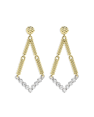 Lagos 18k White & Yellow Gold Signature Caviar Diamond Drop Earrings In Gold/white