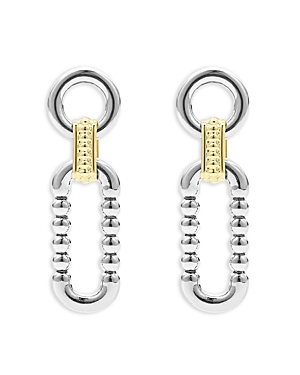 Shop Lagos 18k Yellow & Sterling Silver Signature Caviar Link Drop Earrings In Silver/gold